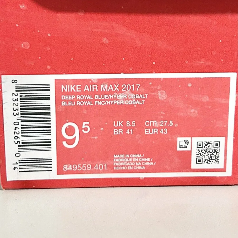 Nike Air Max 2017 “Hyper Cobalt” Men’s Size 9.5 Cushioned Lifestyle Sneakers